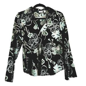 Cato Womens Top Blouse Shirt Small Wrap Black Long Sleeve V Neck Career Work